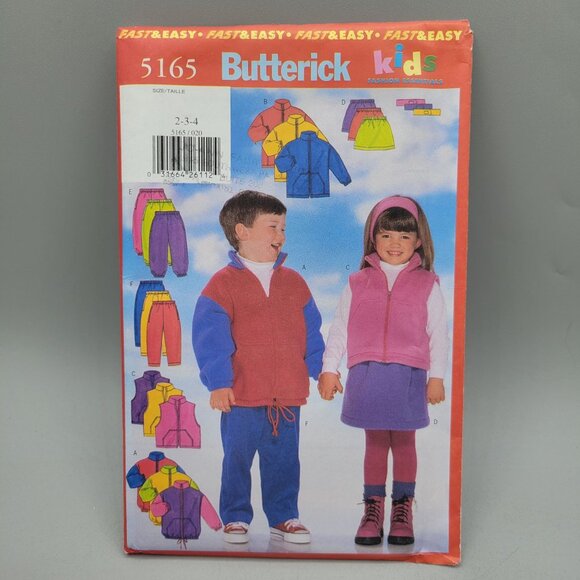 Butterick 5165 Kids Sewing Pattern Jacket Vest Skirt Pants & Headband Size 2-4 - Picture 1 of 4